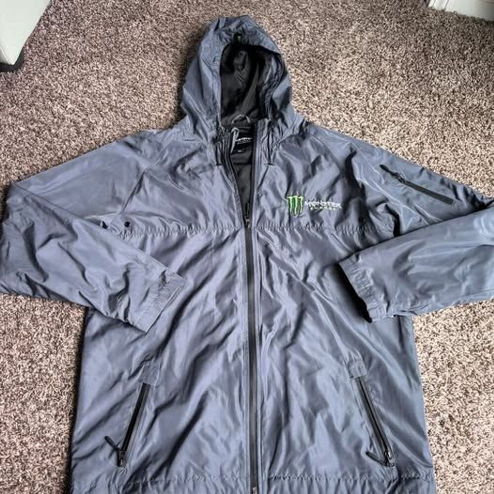 Monster Energy Hooded Windbreaker Jacket Gray Mens XXL